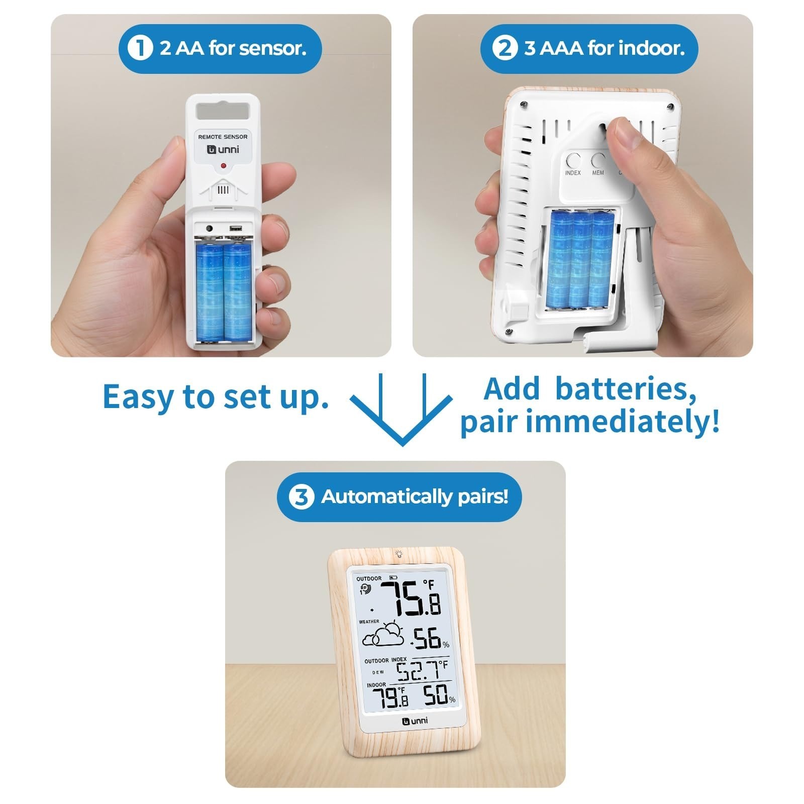 Indoor Outdoor Wireless Thermometer with Remote Sensor - Battery Powered