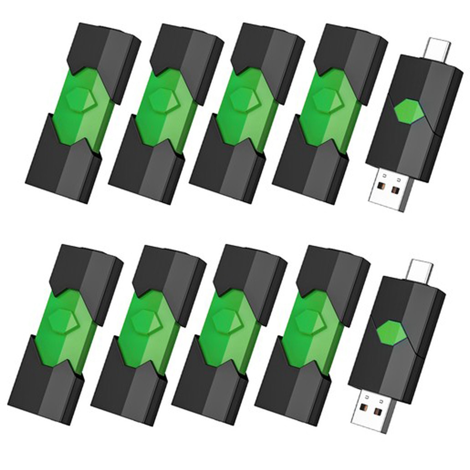 Kootion USB 2.0 2 In1 Type-C Flash Drive 32GB USB Memory Sticks Dual Drive Green