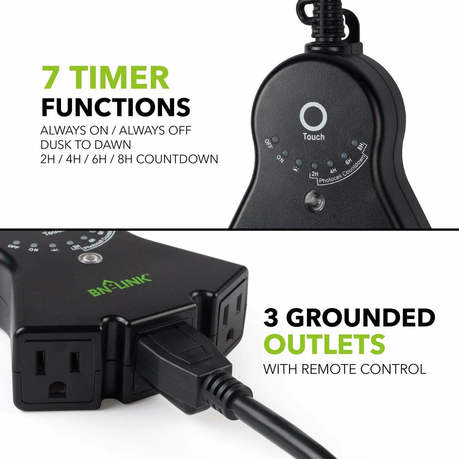 BN-LINK Outdoor Touch Sensor Timer Outlet With Photocell Light Sensor Waterproof
