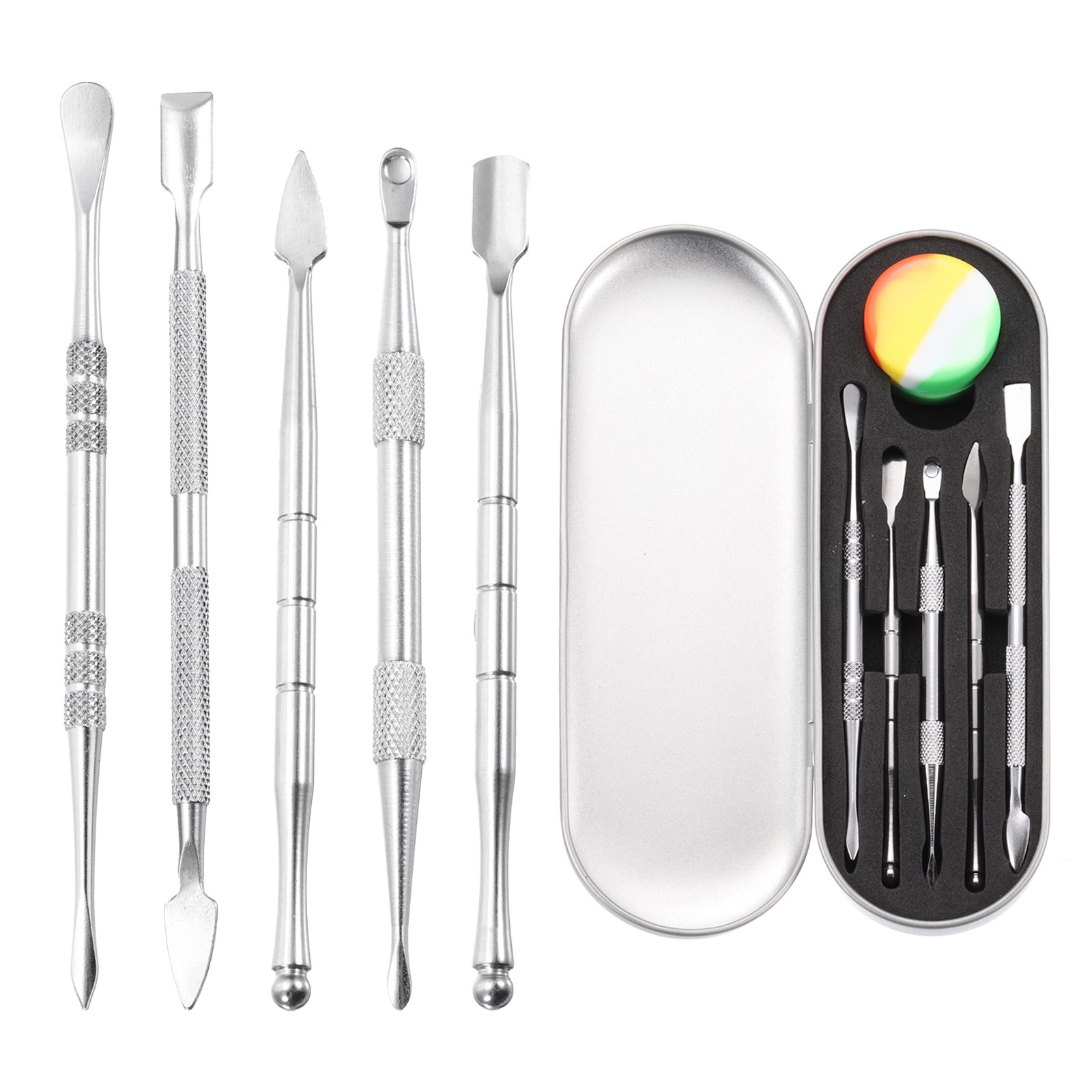 6 Pcs Wax Carving Tools with Container Jar and Metal Case, Silver Tone