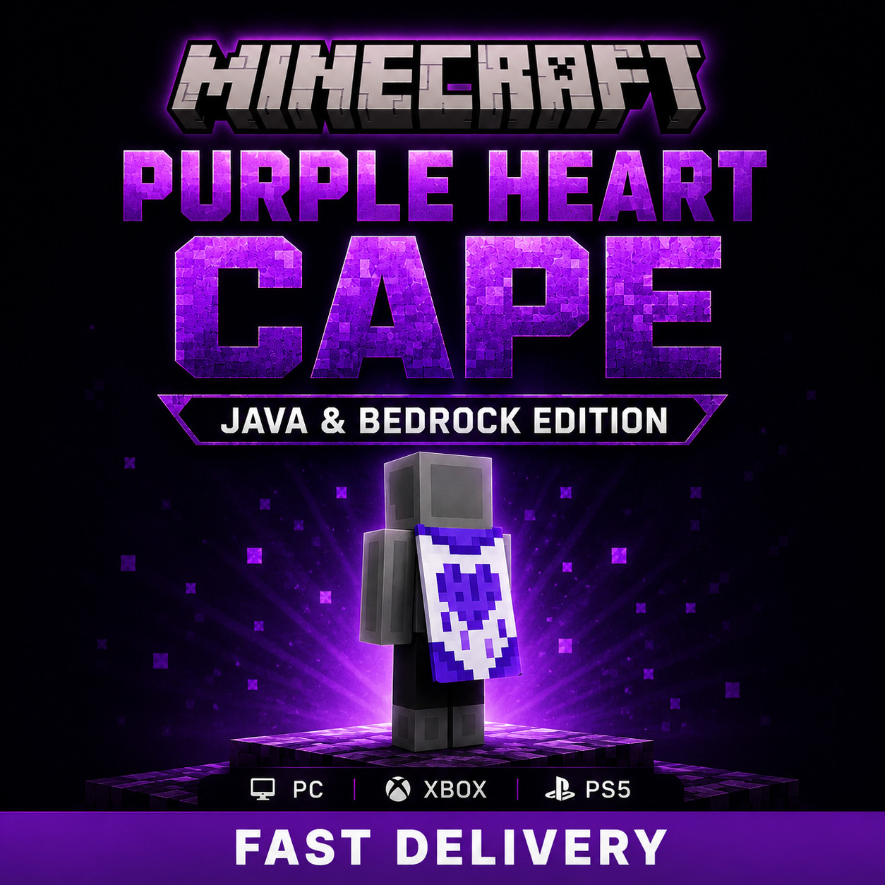 Minecraft Purple Heart Cape | Java & Bedrock | XBOX/PC Code | Fast Delivery