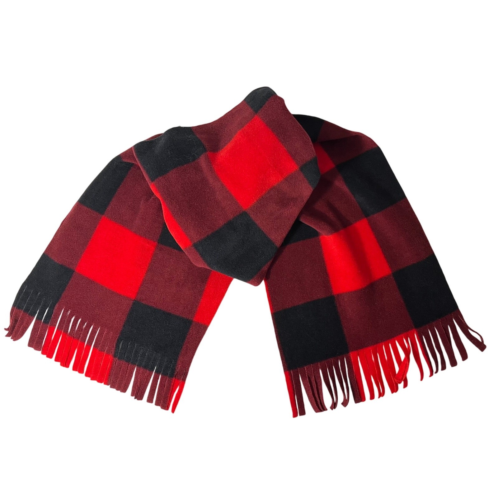 Enerwear Red Black Buffalo Plaid Super Soft Tassel Scarf Unisex Adult One Size