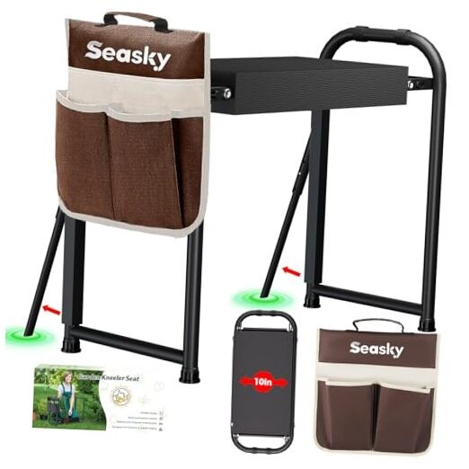 Foldable Garden Kneeler and Seat, Anti-Tipping Gardening Bench Dark Black