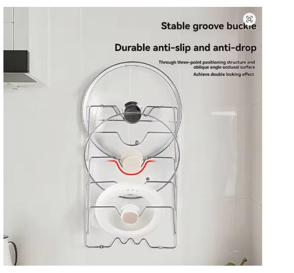 Wall Mounted Pot Lid Rack | 5-Layer Kitchen Organizer | Perforated Design