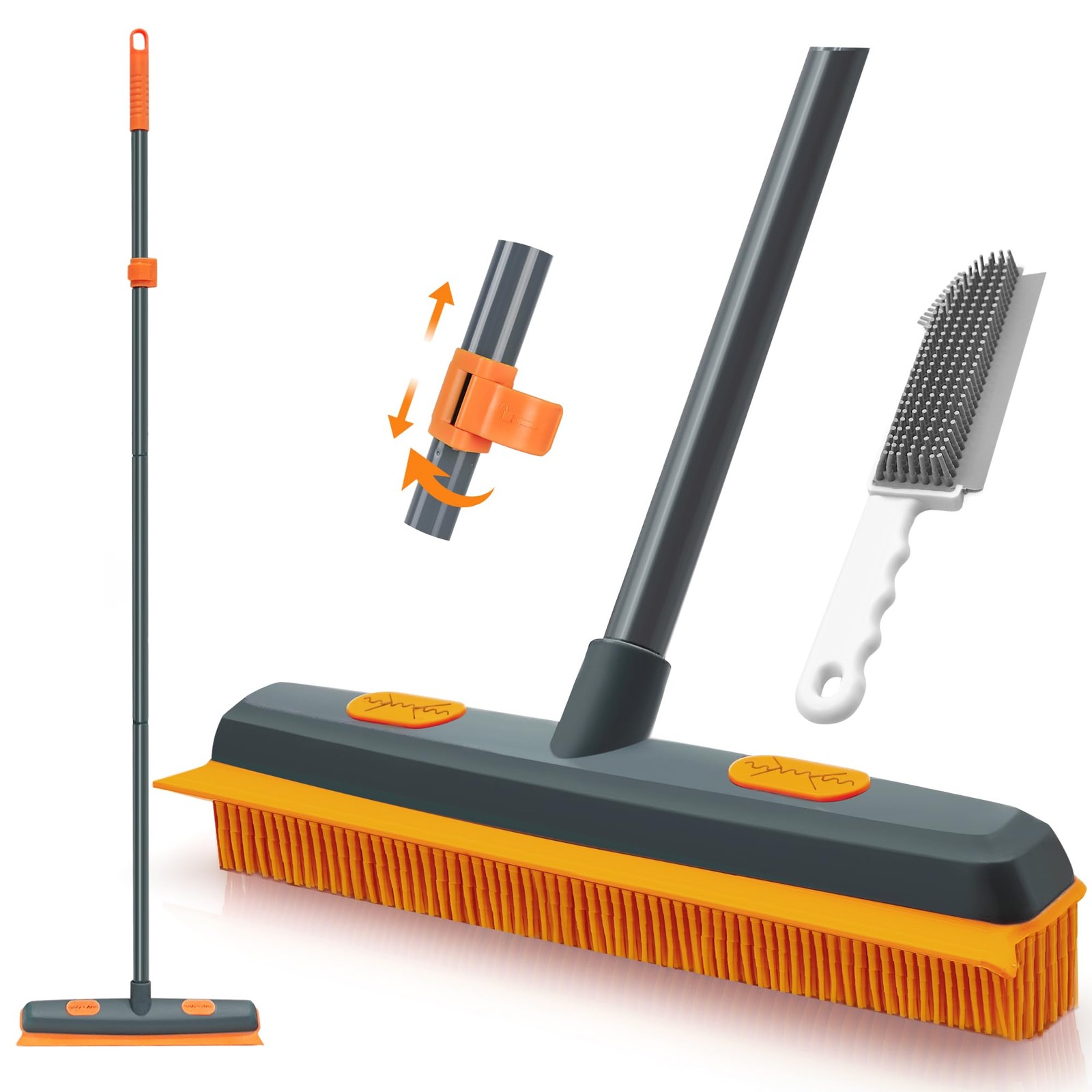 Rubber Broom with Handle 146 cm, Broom Rubber Bristles Animal Hair, Silicone Broom Inner...