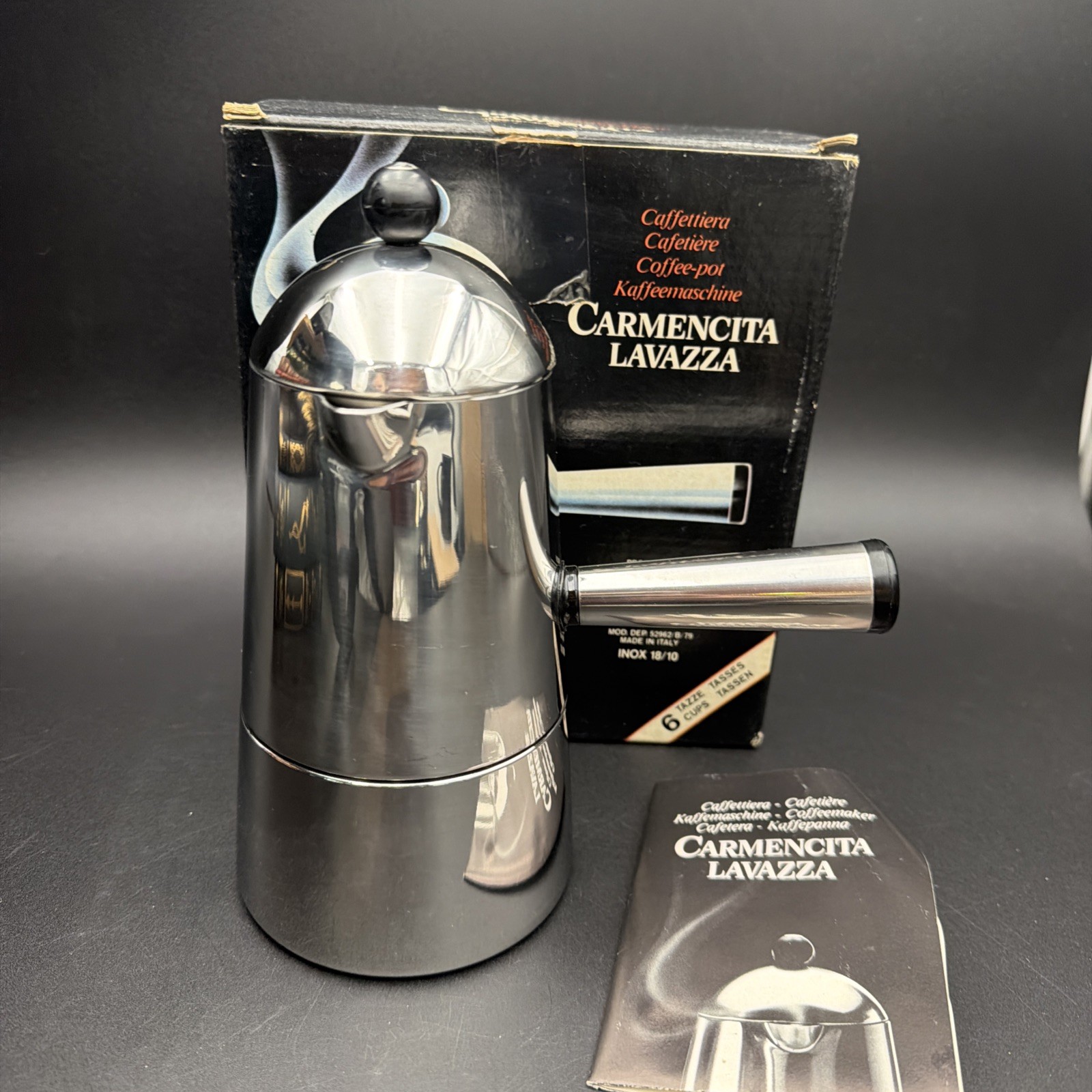 Vintage Lavazza Carmencita Espresso 6 Cup Moka Pot 52962/B/79 w/ Box Italy 8"