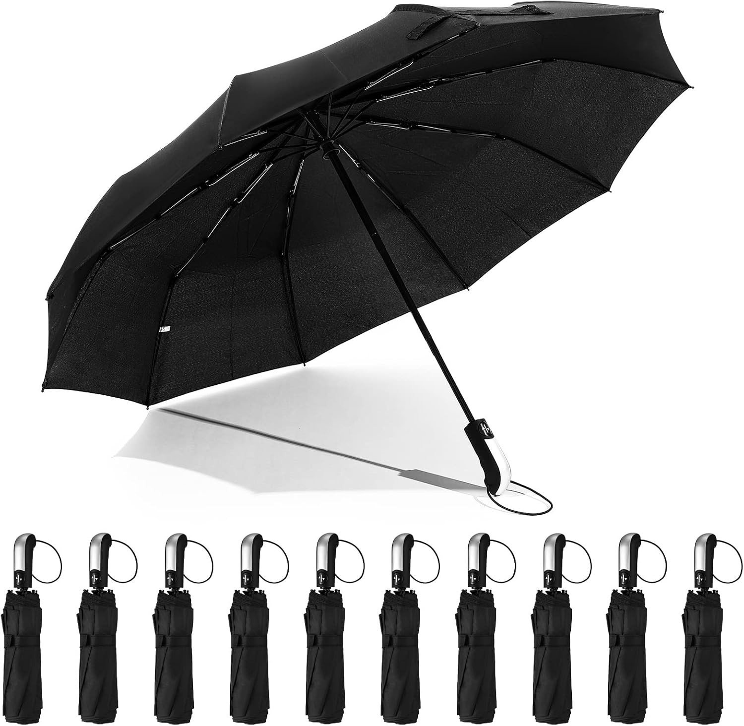 LEIFIDE 10 Pack Collapsible Wedding Umbrellas Bulk Compact Set Black