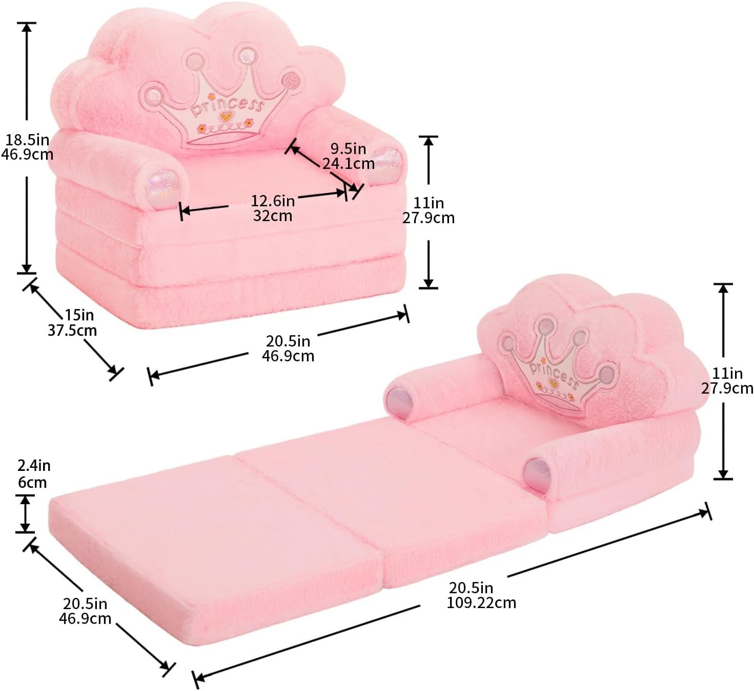 Toddler Chair Comfy，Foldable Princess Couch for Girl, Toddler Recliners for K...