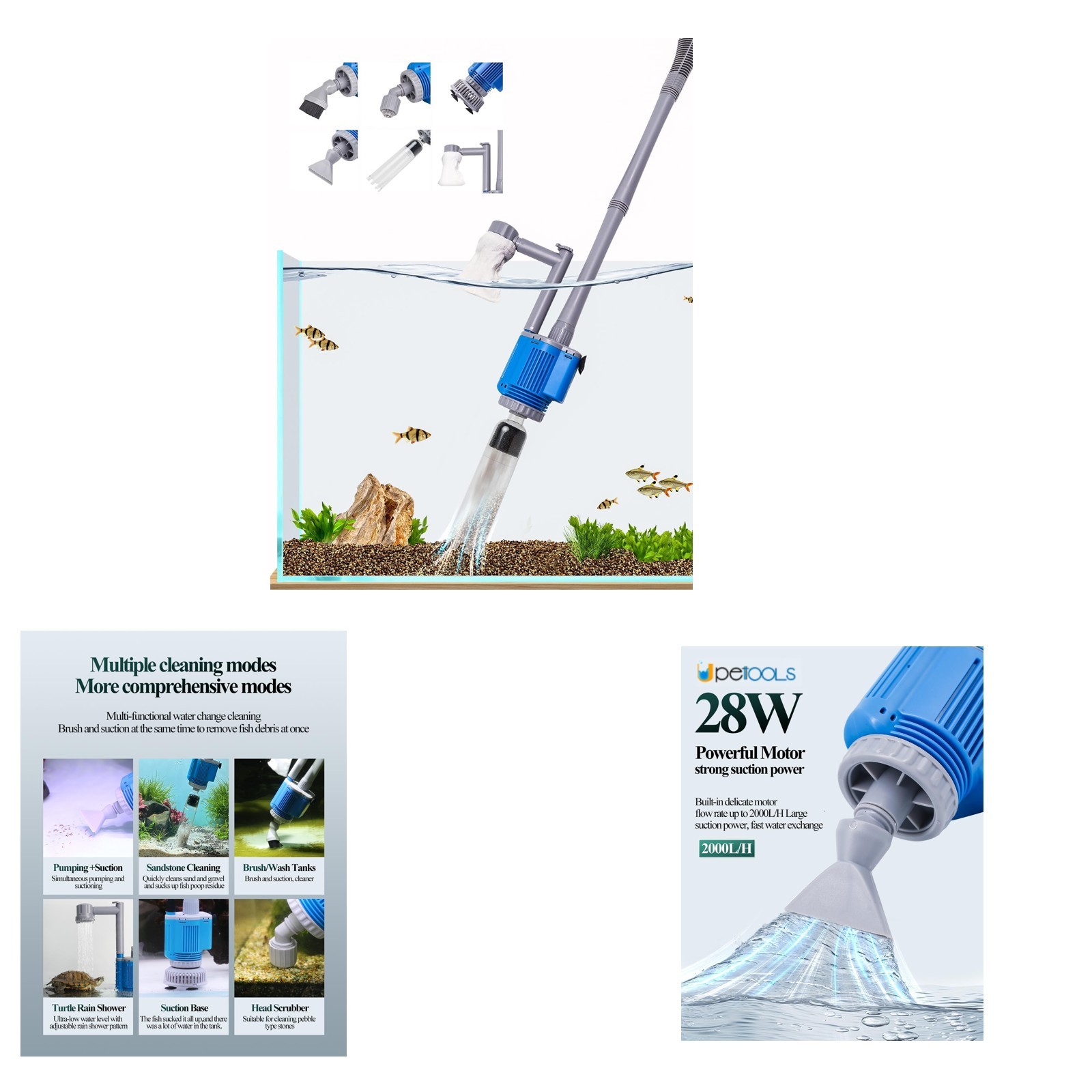 Aquarium Gravel Cleaner Electric Water Changer Sand Algae Filter Vacuum 28W 110V