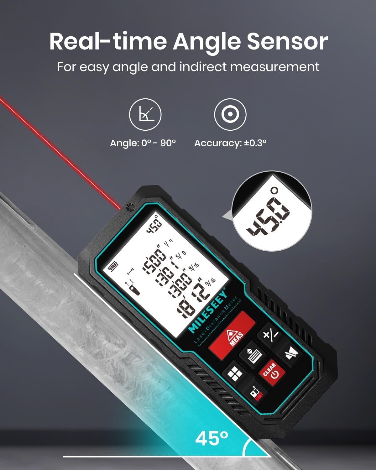 Compact 229ft Laser Measure Device with Angle Sensor & Energy-Saving Features