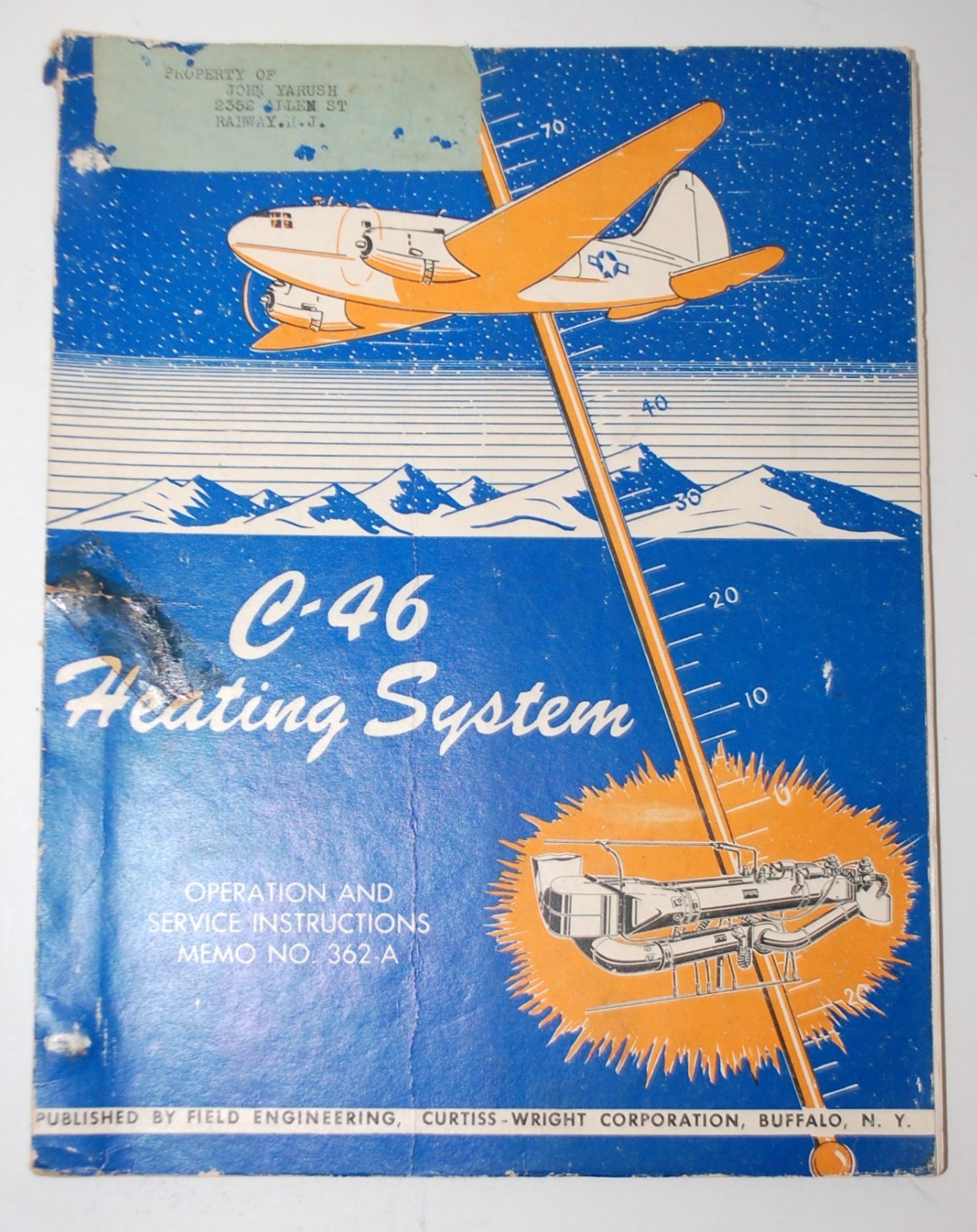 Curtiss C-46 Commando Aircraft Heating System Handbook Original 1940s WWll Era