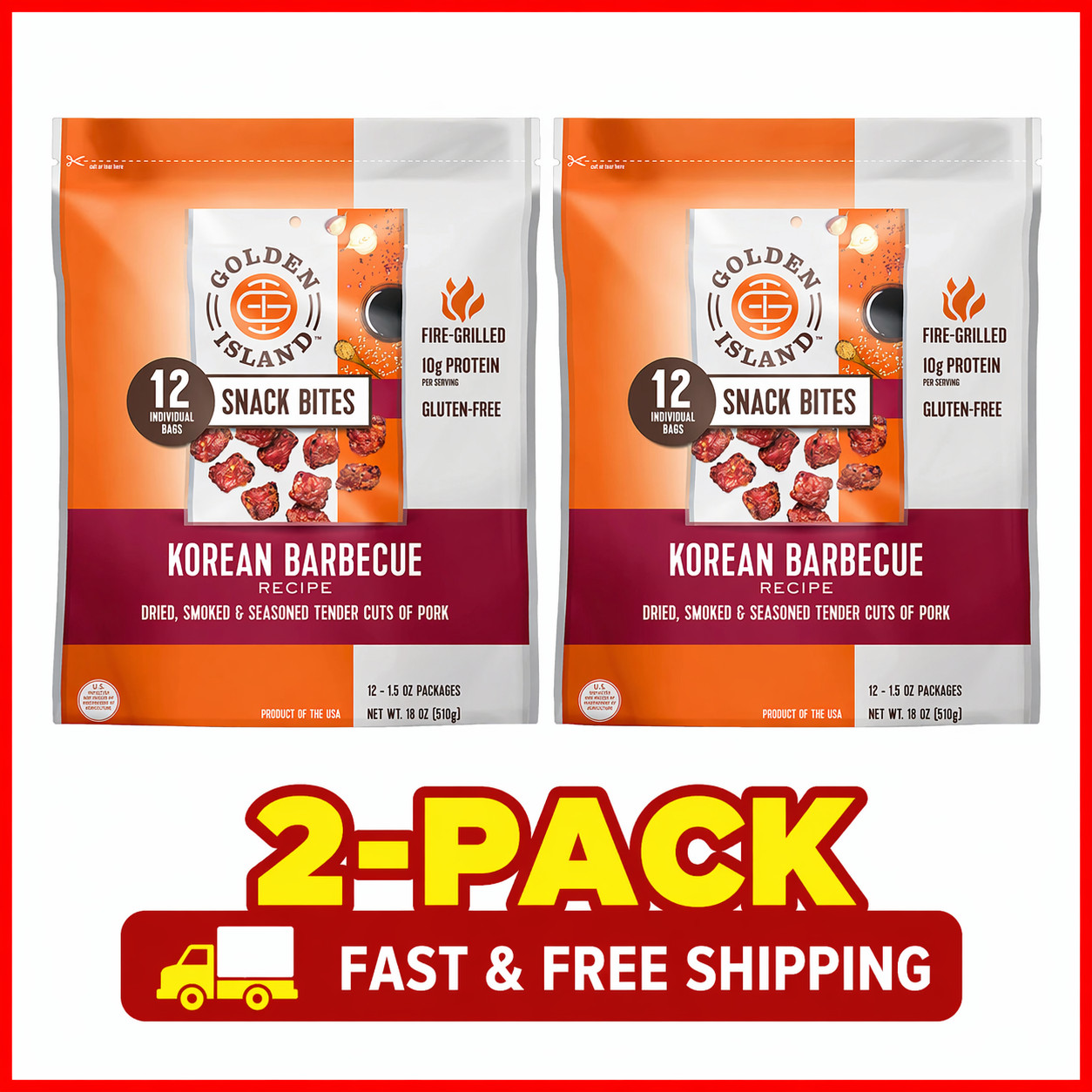 2-Pack Golden Island Pork Snack Bites, Korean Barbecue, 1.5 oz, 12-count