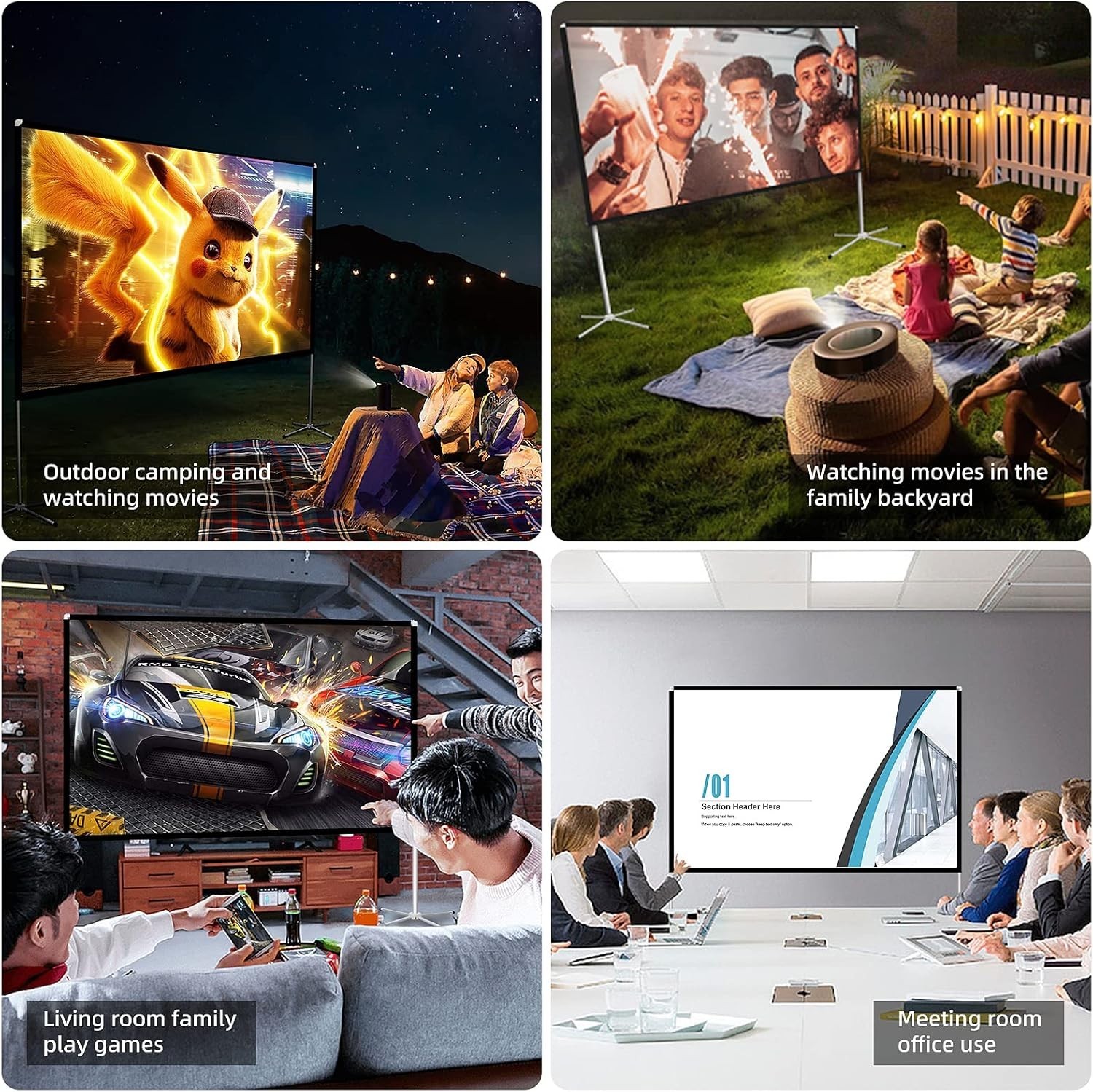 Portable Projector Screen with Stand Outdoor: Camping Projection Screen 4K Mo...