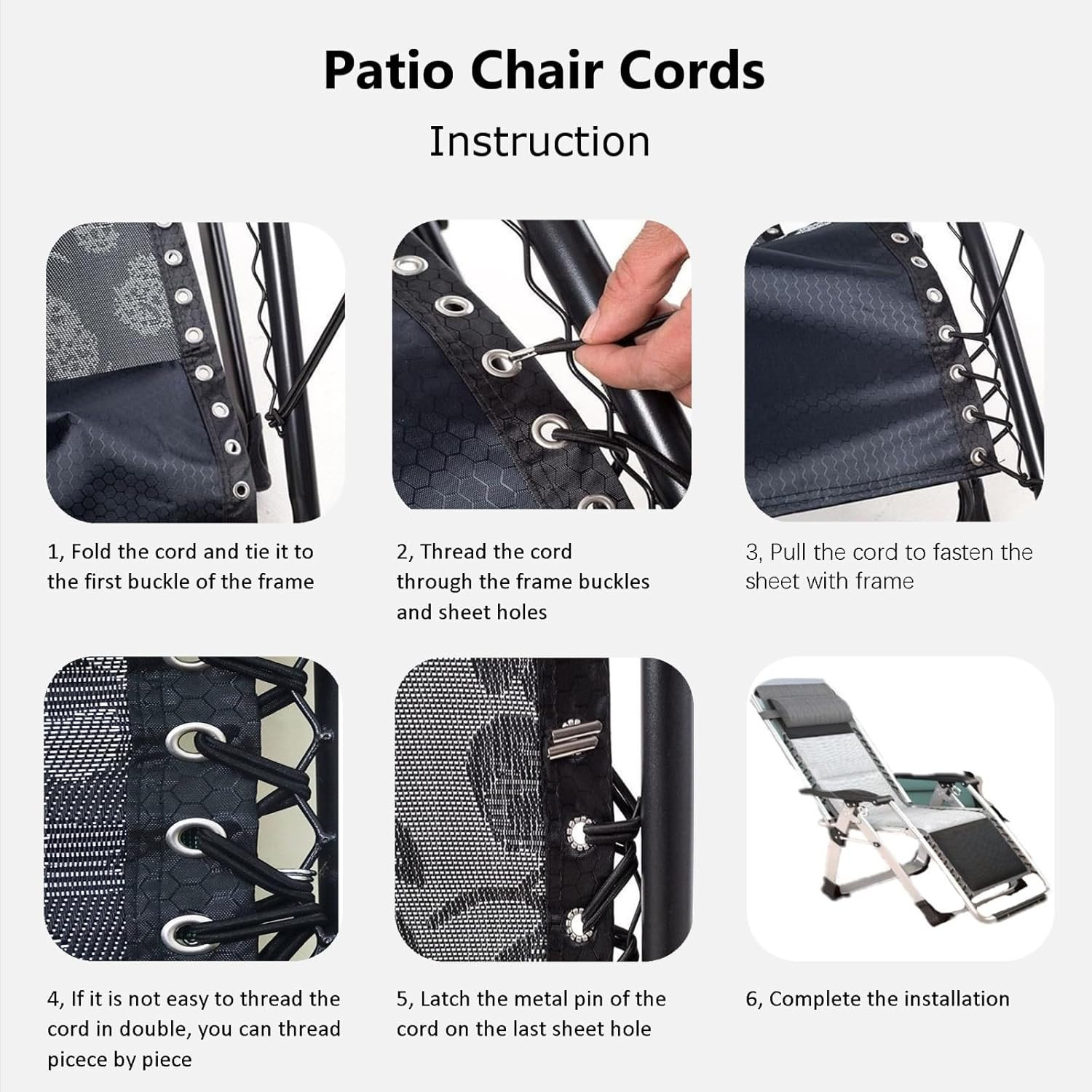 Zero Gravity Chair Replacement Elastic Cords 4-Pack For Patio & Lounge Chairs