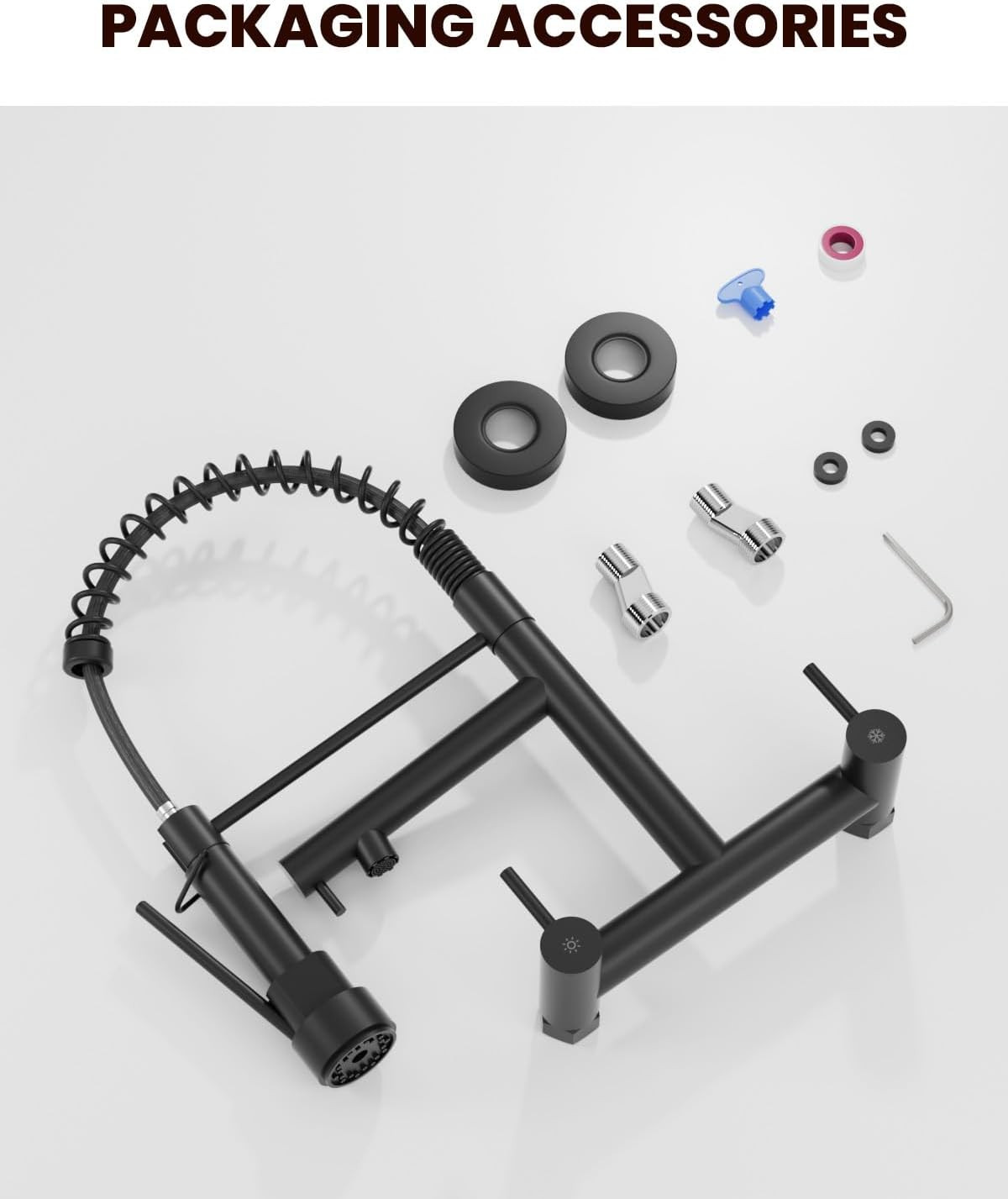 Matte Black Wall Mount Kitchen Faucet with Pull Down Sprayer and 2 Handles