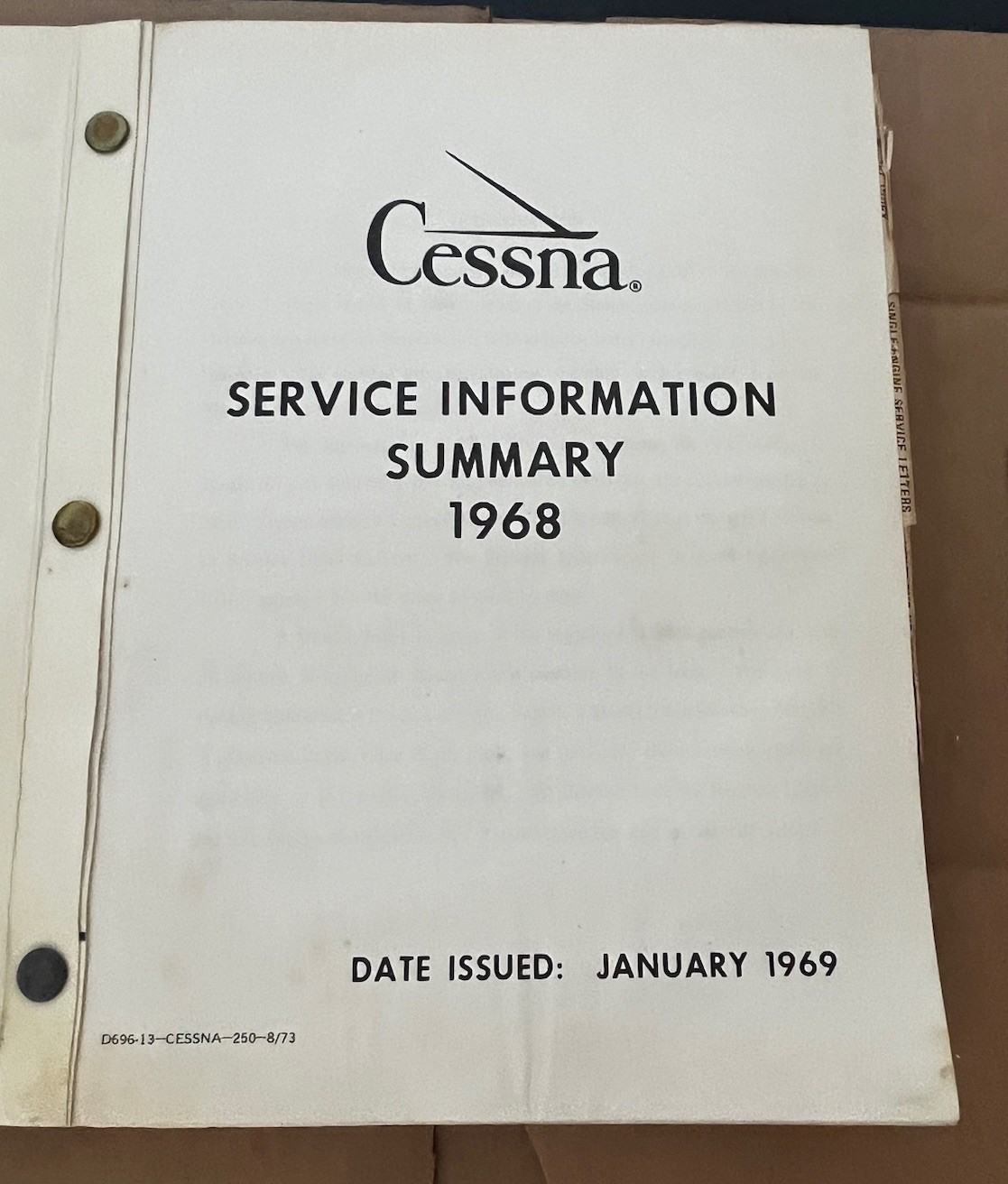 1968 Cessna Service Information Summary Manual All Models, OEM Original  Read