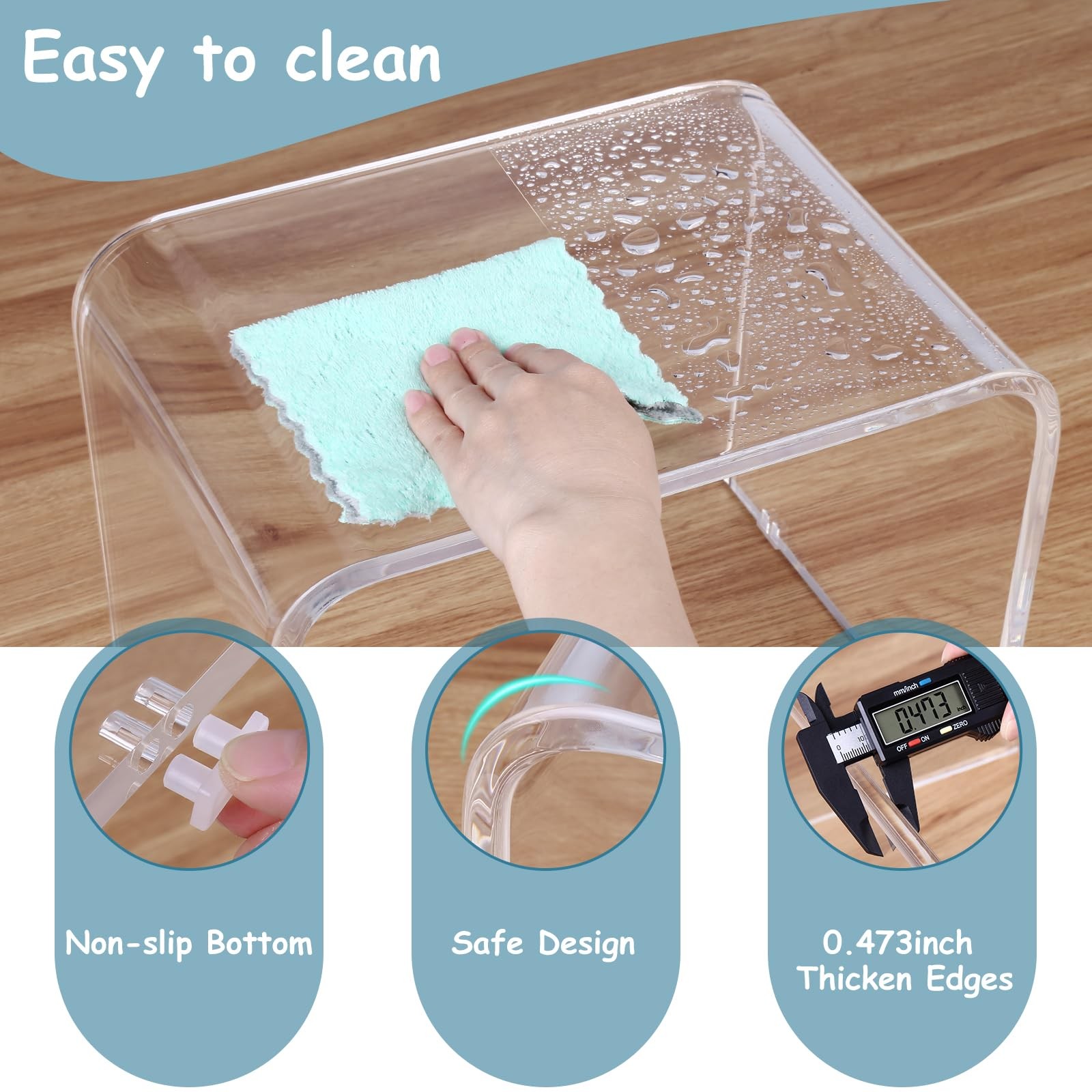Kids' Step Stool 9'' Acrylic Transparent Step Stools Strong Load 250 Lbs One ...