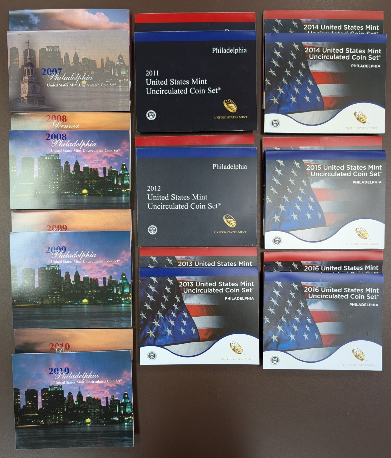 2007-2016 P & D U.S. Mint Sets Uncirculated OGP Envelope Lot of (10) Annual Sets