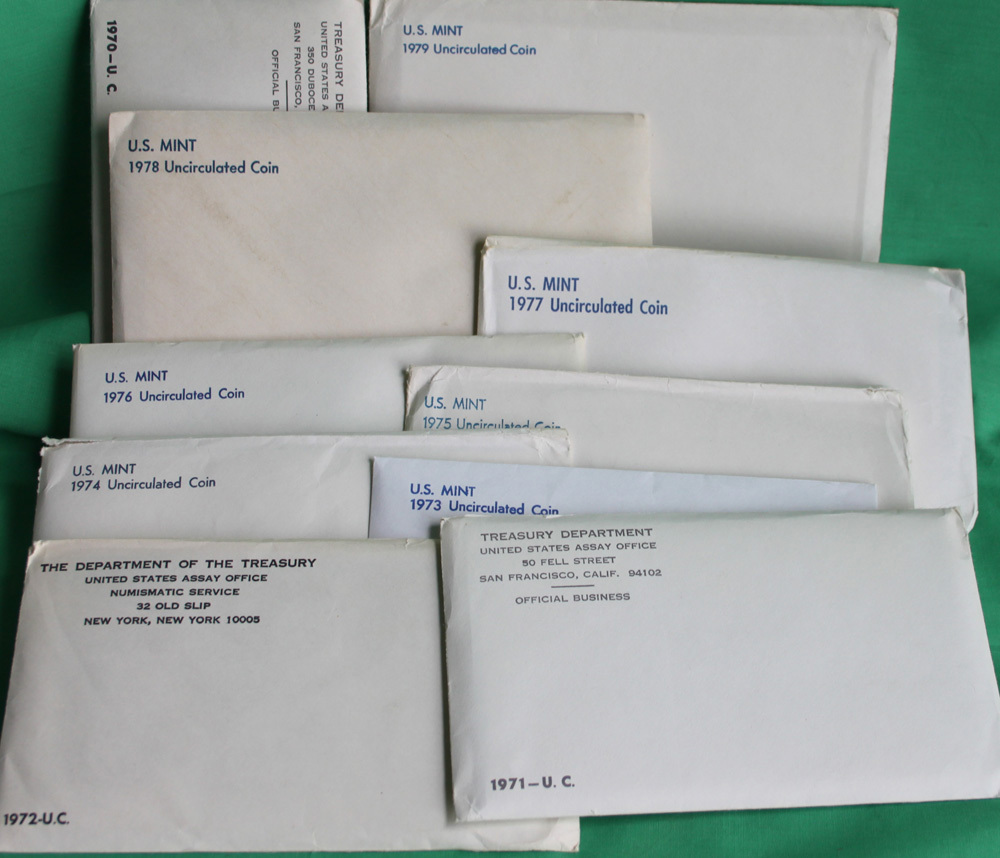 1970 - 1979 P and D Annual Uncirculated US Mint Coin Sets Lot 10 Sets 118 Coins