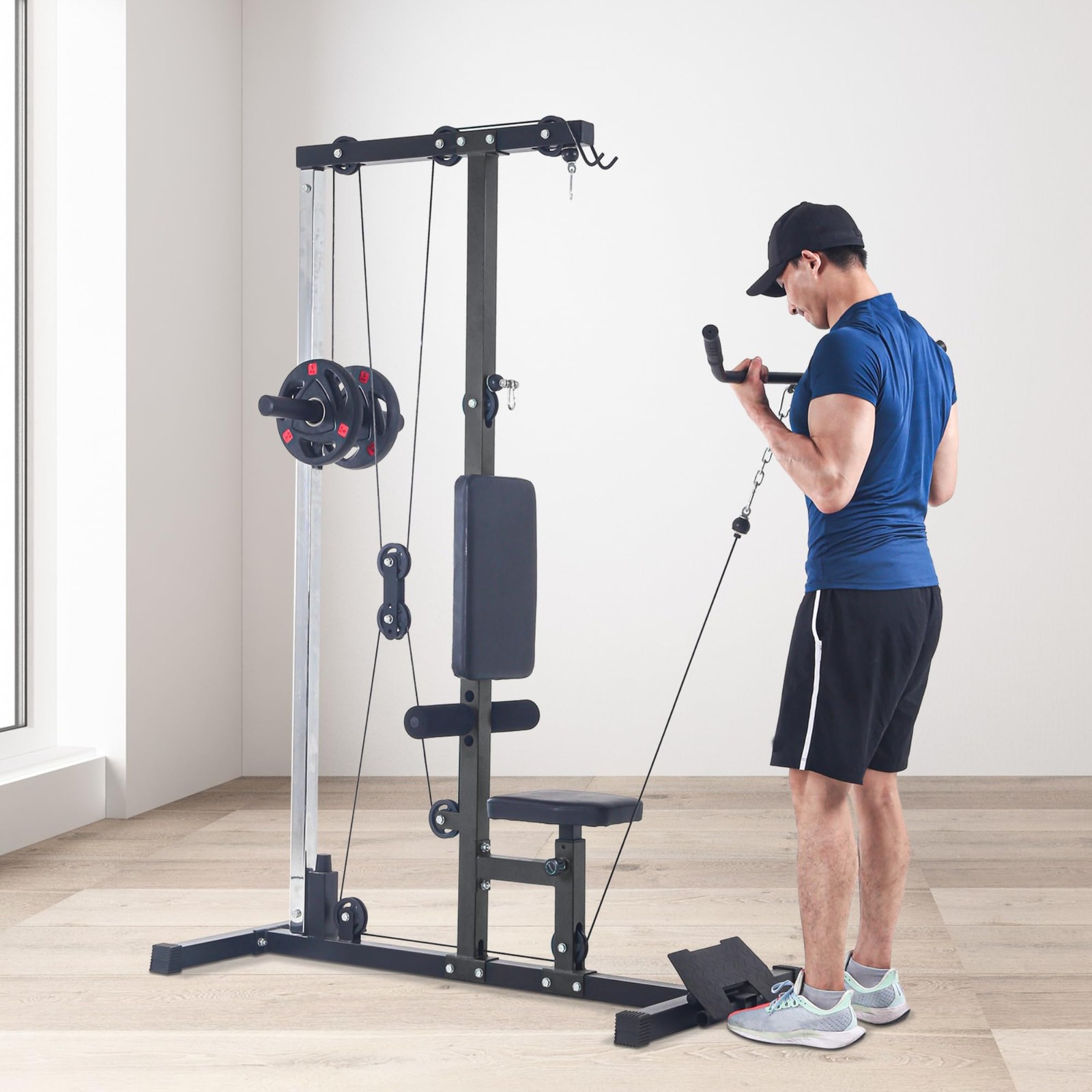Lat Pull Down Machine System Workout Equipment w/ Seat & Knee Support 500LB