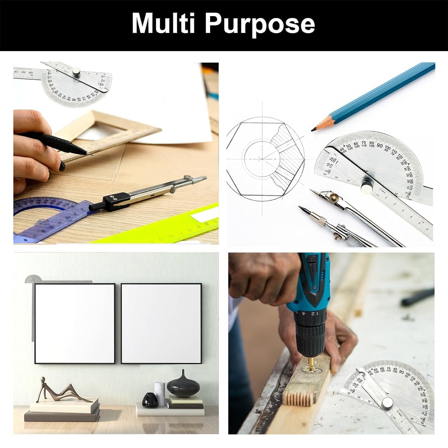Stainless Steel Angle Protractor -180° Two Arm Ruler Adjustable Finder Angle ...
