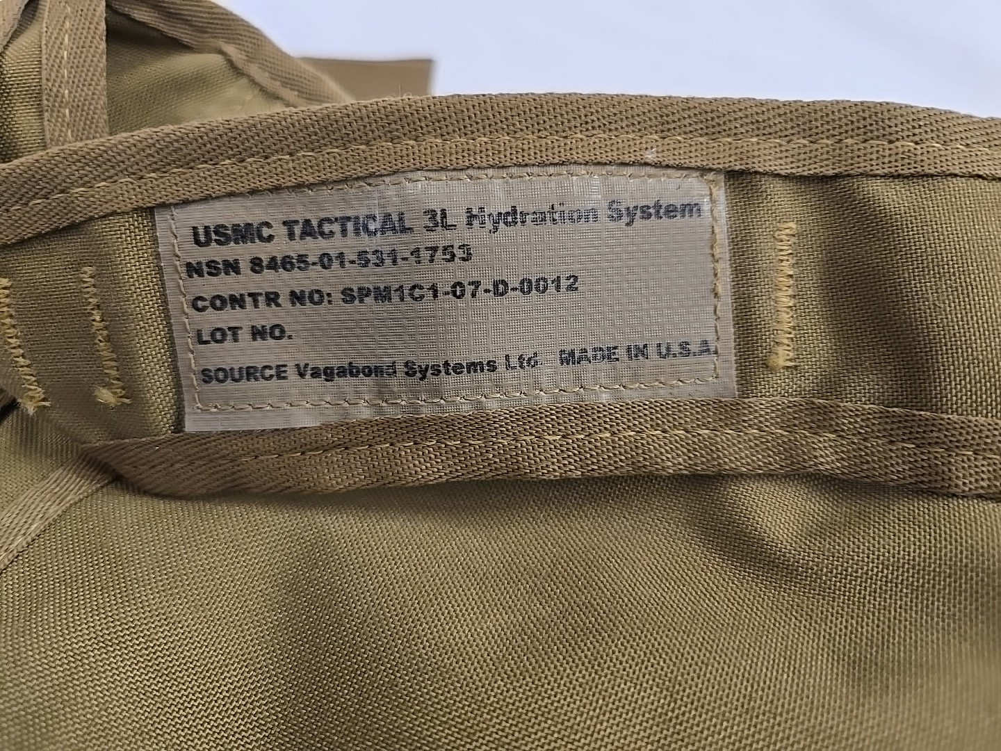 USMC Tactical 3L Hydration Pack Only Coyote cag Sof Devgru Seal