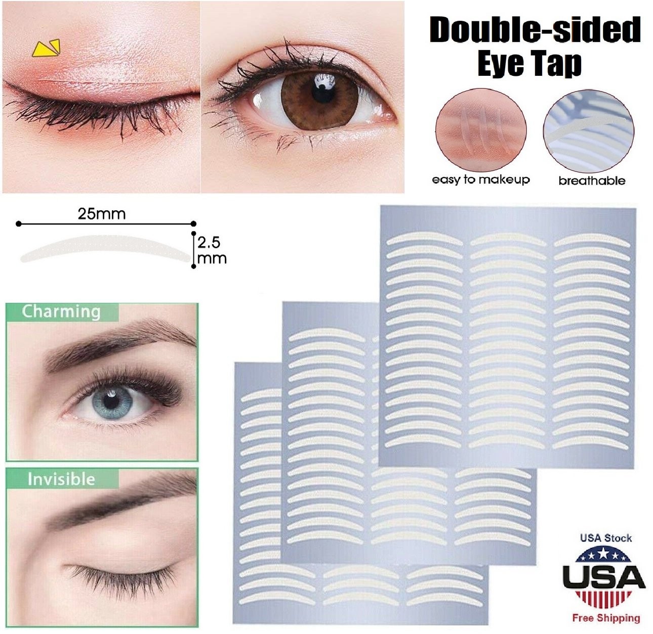 240× Invisible Lace Eye Lift Strips Double Eyelid Adhesive Style Tape Sticker US