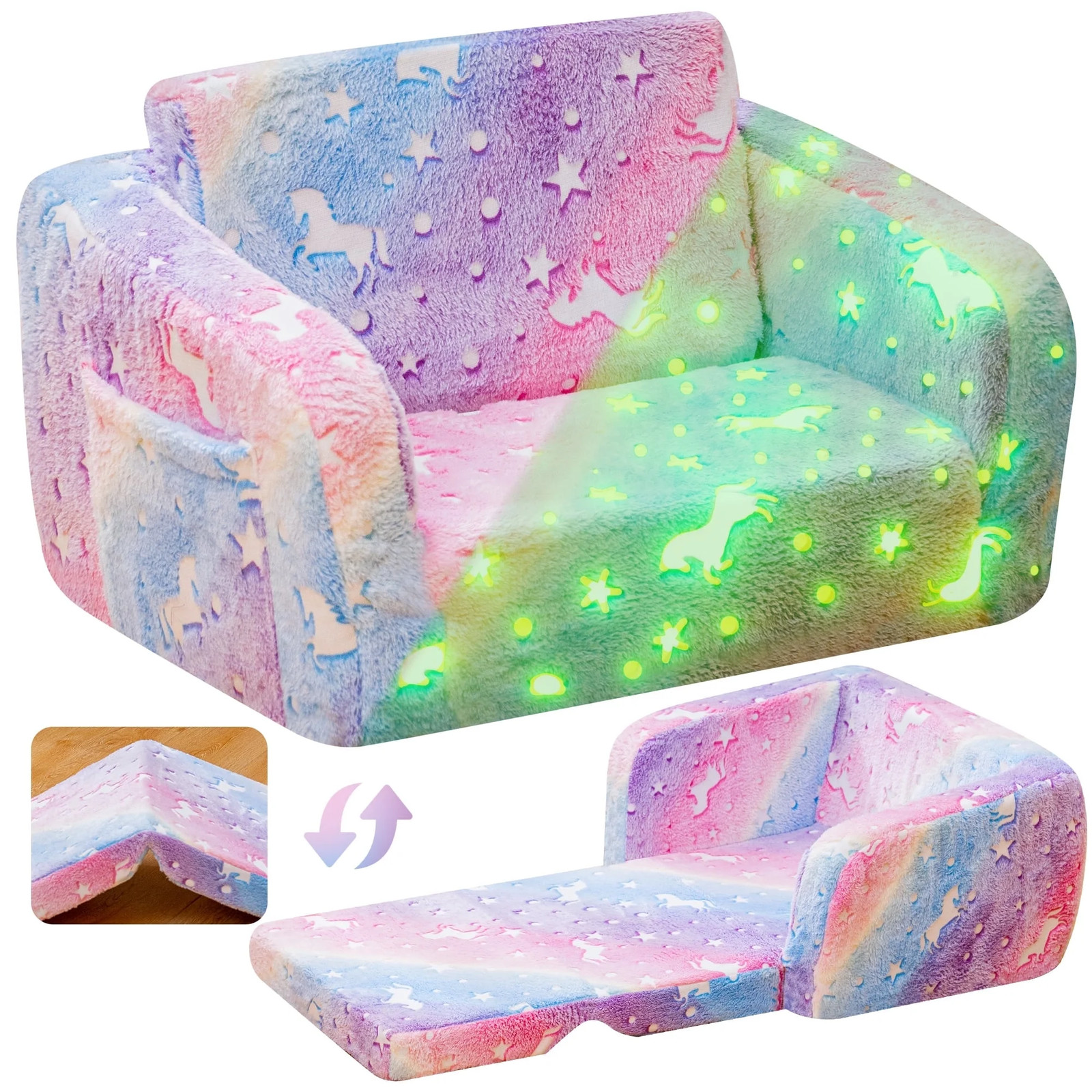 Velvet Toddler Folding Convertible Sofa Chair for Kids Colorful