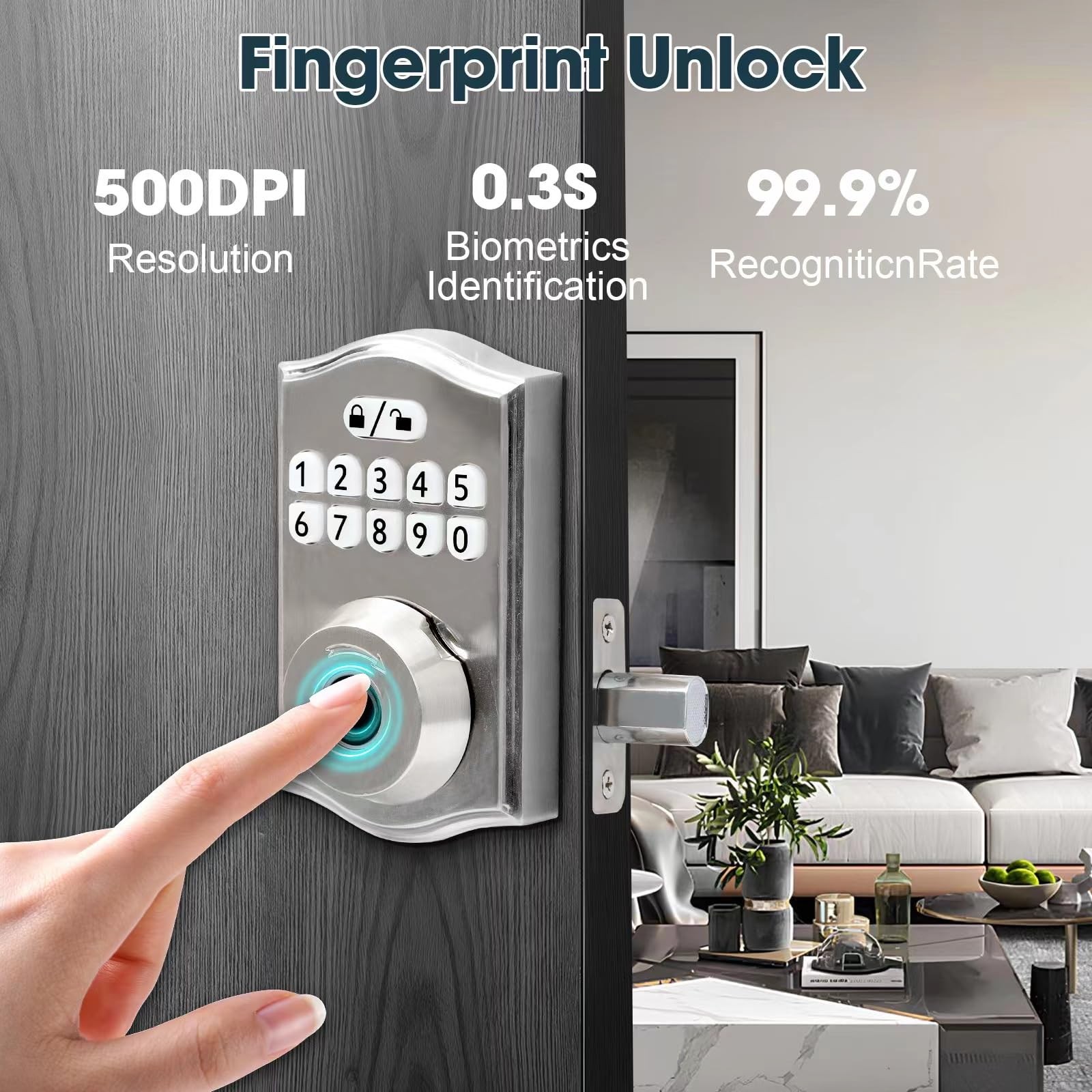 BRAVA Keyless Smart Deadbolt – 3-in-1 Biometric, Keypad & Code Door Lock with