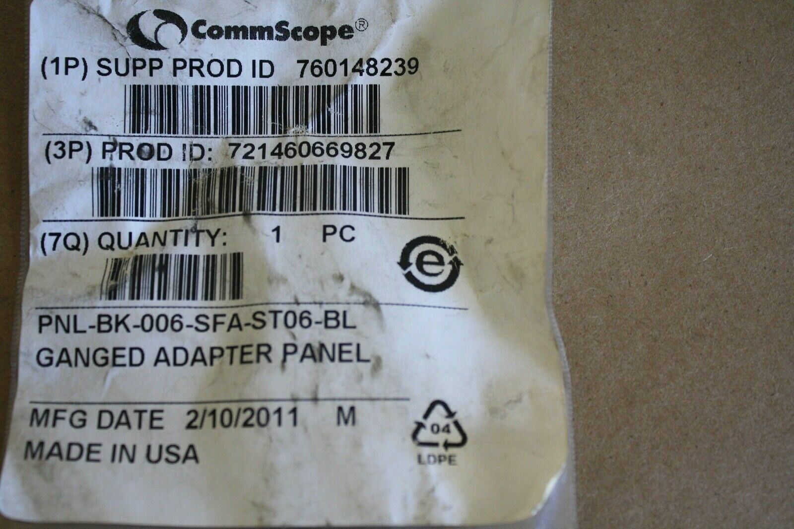 COMMSCOPE 760148239 PNL-BK-006-SFA-ST06-BL GANGED ADAPTER PANEL