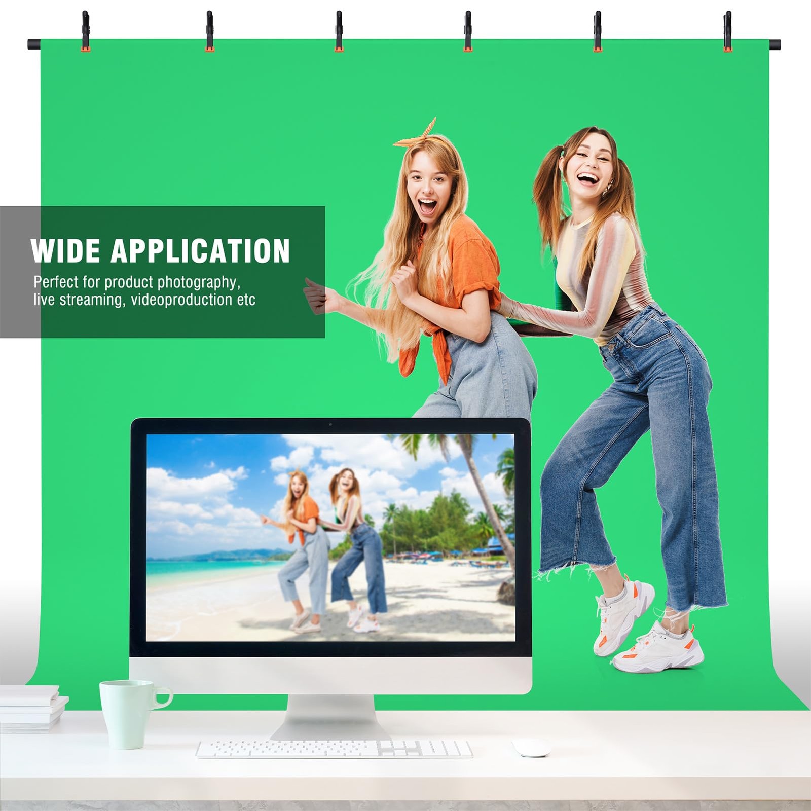 Forlogic Green Screen Backdrop Kit Stand 8X7.2Ft Portable Greenscreen
