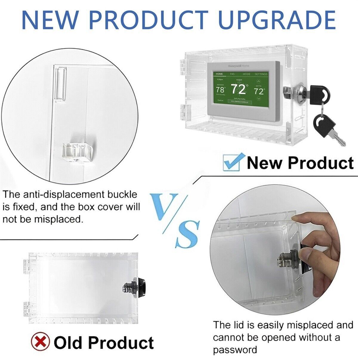 Secure Thermostat Guard Clear Cover Lock Box with 2 Keys for Enhanced Security