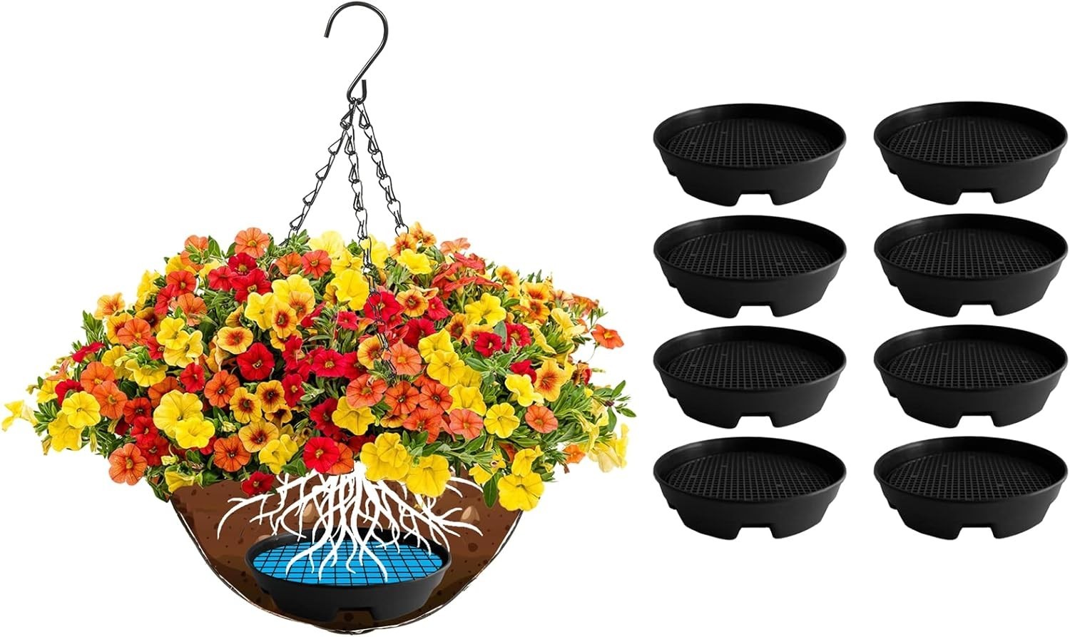8 Pack Invisible Self Watering Planter Insert 5.3" Hanging Basket Drip Tray Pan