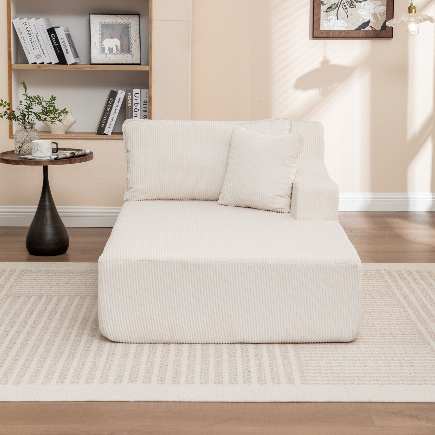 Modern Single Upholstered Chaise Lounge Chair w/ Left Armrest for Living Room