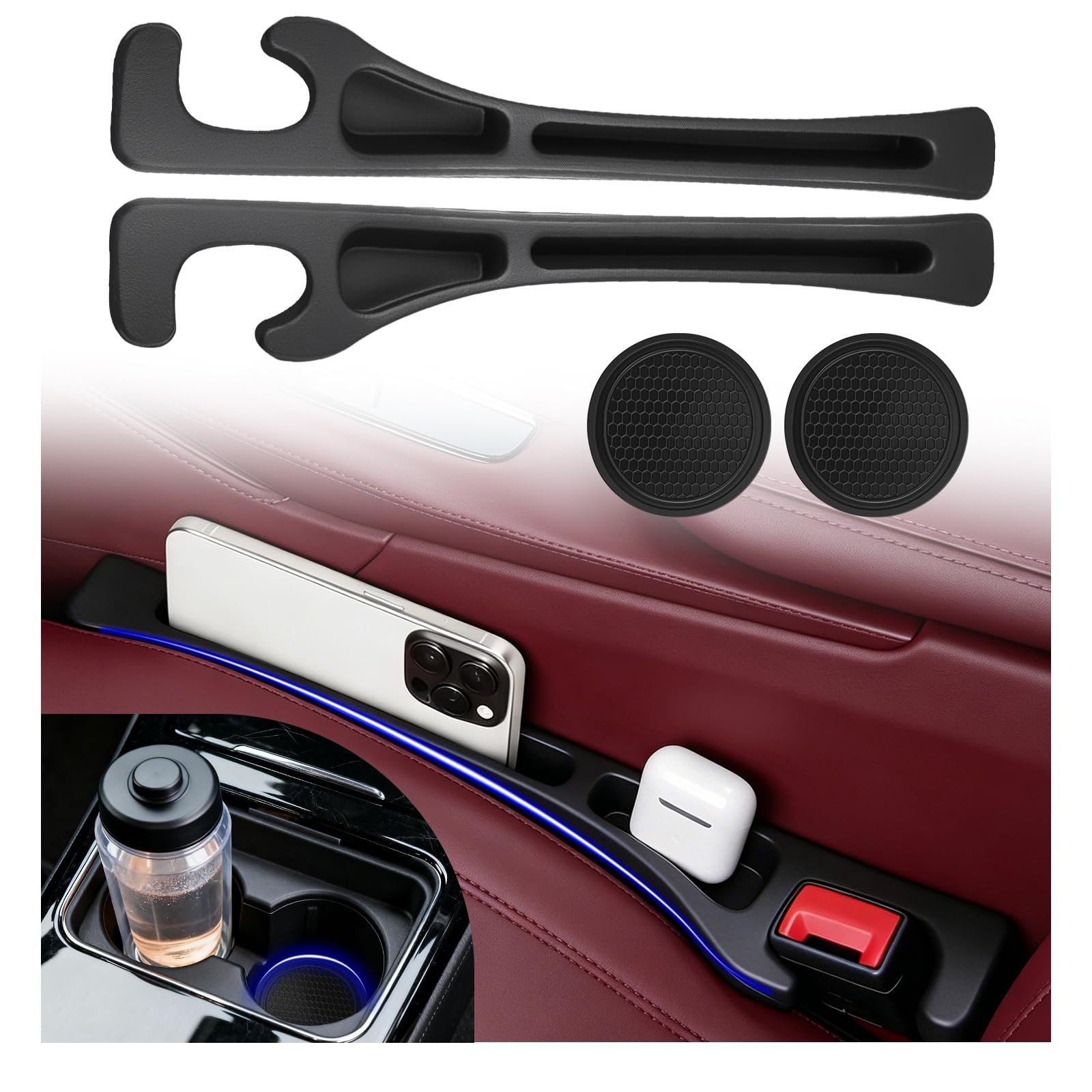 Upgraded Car Seat Gap Filler Organizer Set with Non-Slip Car Coasters,in Betw...