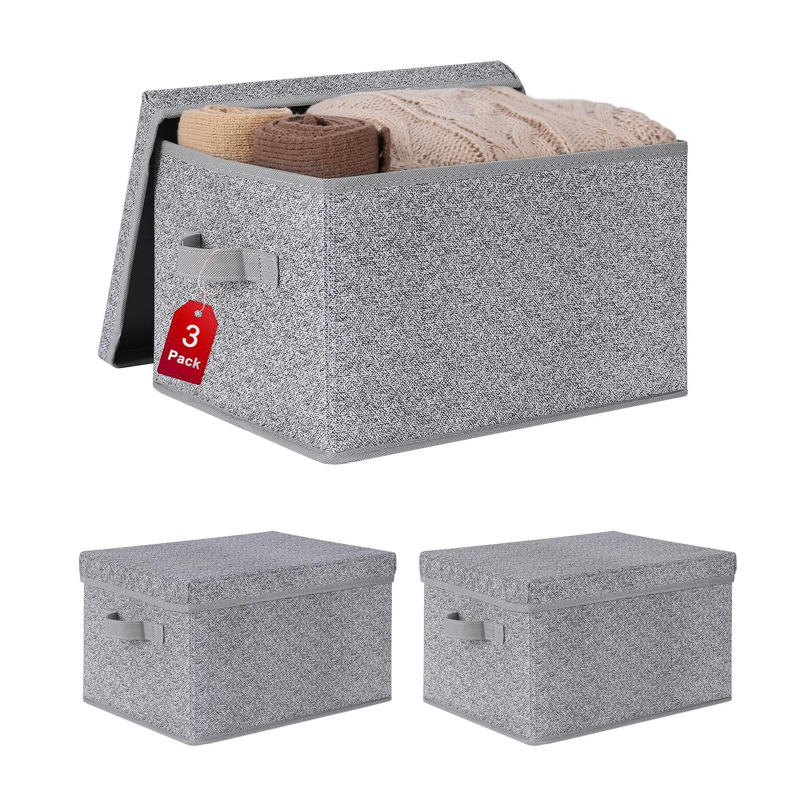 WUIKE Foldable Storage Bins with Lids, Boxes Large, Ash Gray
