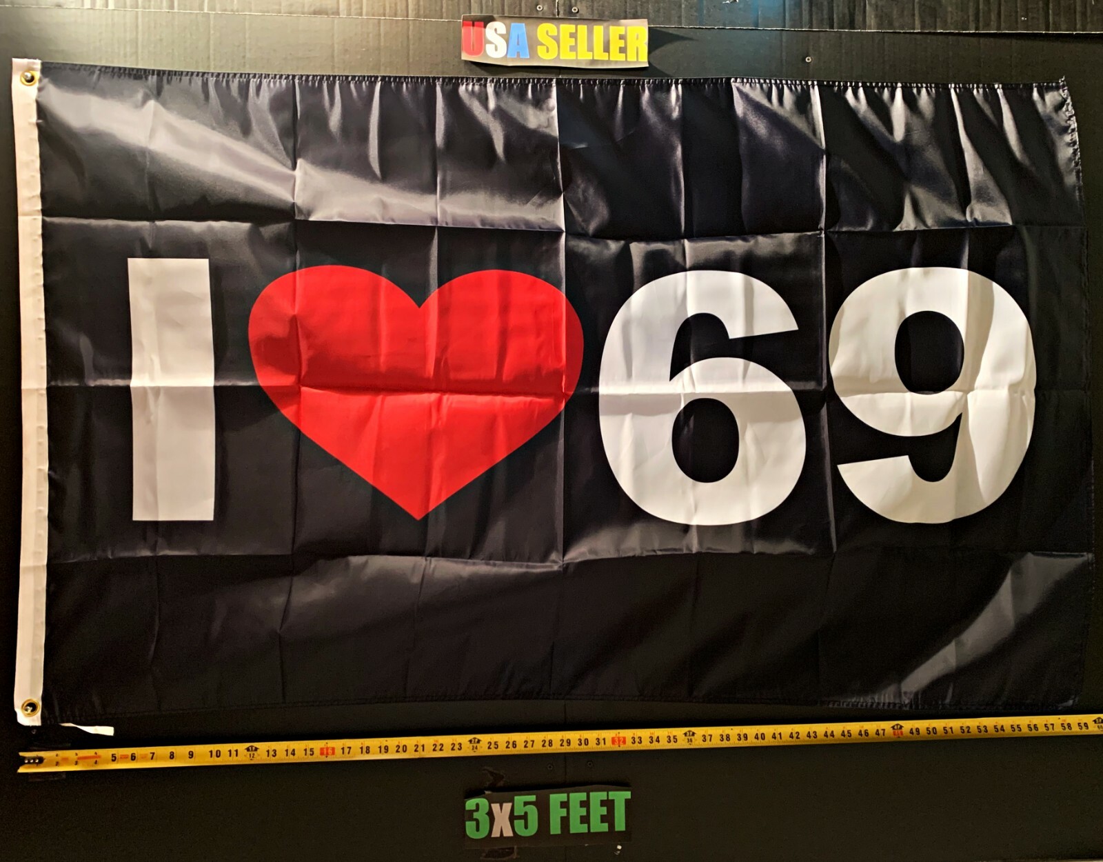 69 Flag FREE SHIPPING I Heart 69 Black Trump Biden USA Shocker Fun USA Sign 3x5'