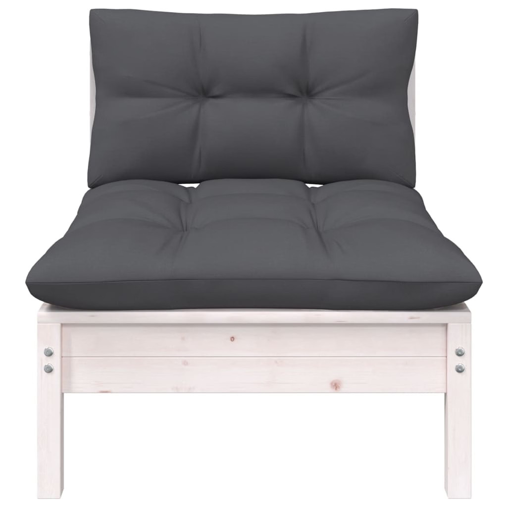 Patio Middle Sofa with Cushions White Solid Pinewood