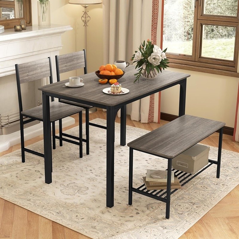 Heavy Duty Metal Dining Set 4 W/ Storage Solution & Space Saving Design New