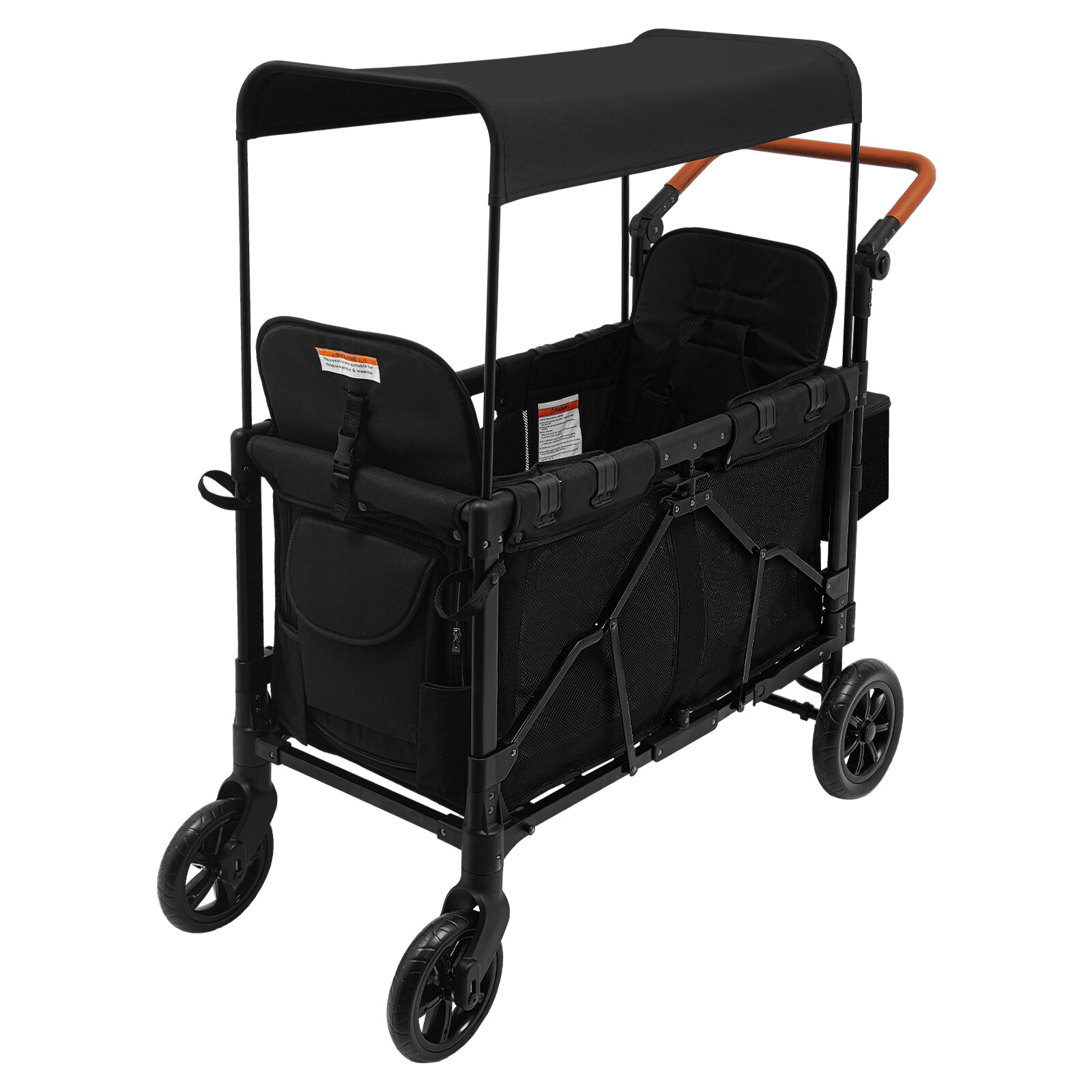 2 Kids Wagon Cart 2-Seat Stroller Wagon Collapsible Quad with Canopy For Travel