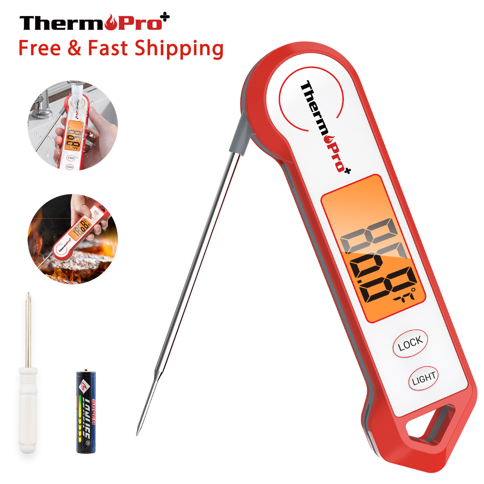ThermoPro Waterproof Digital Instant Read Meat Thermometer 4/Kitchen Cooking BBQ