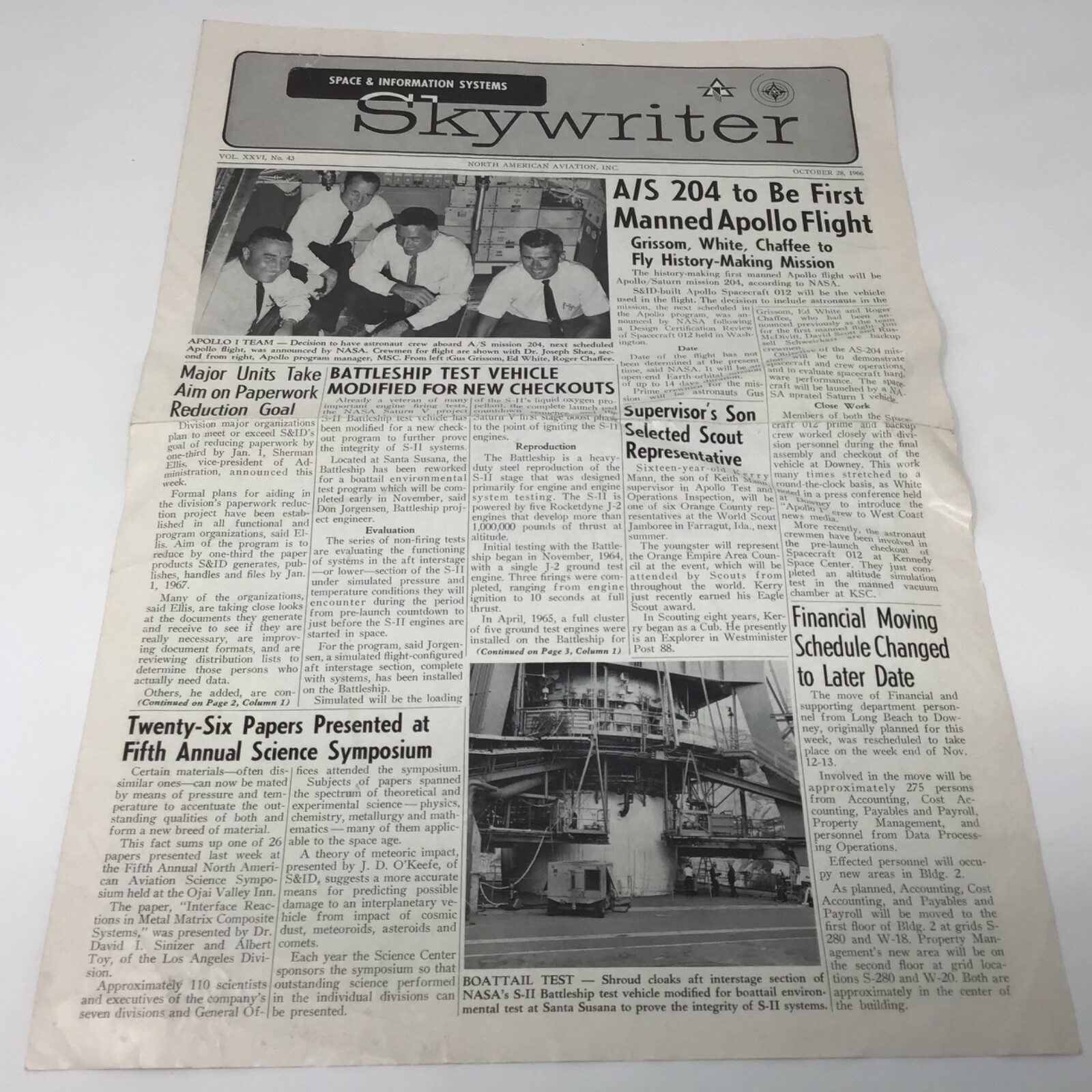 1966, October 28, SKYWRITER North American Aviation Vol, XXVI , No. 43