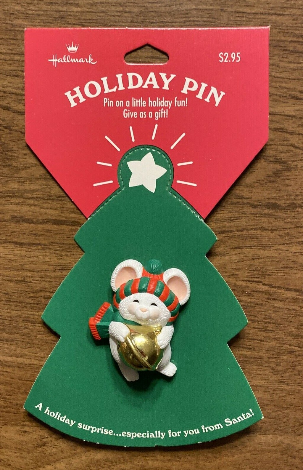 Vintage NOS Hallmark Mouse Holiday Pin Jingle Bell A3
