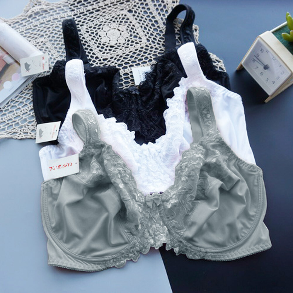White Bra Ladies Satin & Lace Underwired Firm Control Plus Size Large Full Cup