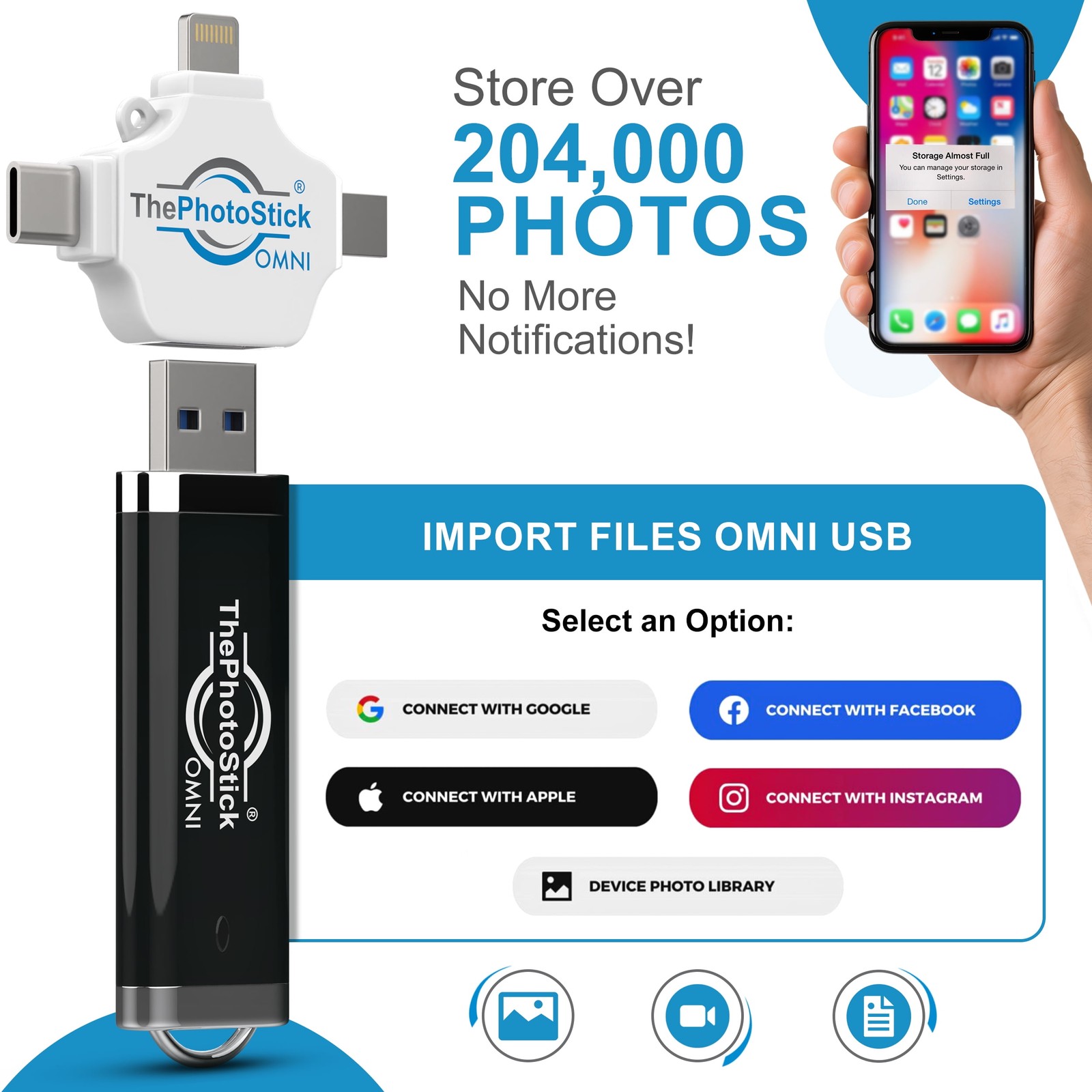 Omni 128GB Effortless Photo STICK and Video Backup for Phones And Computers New