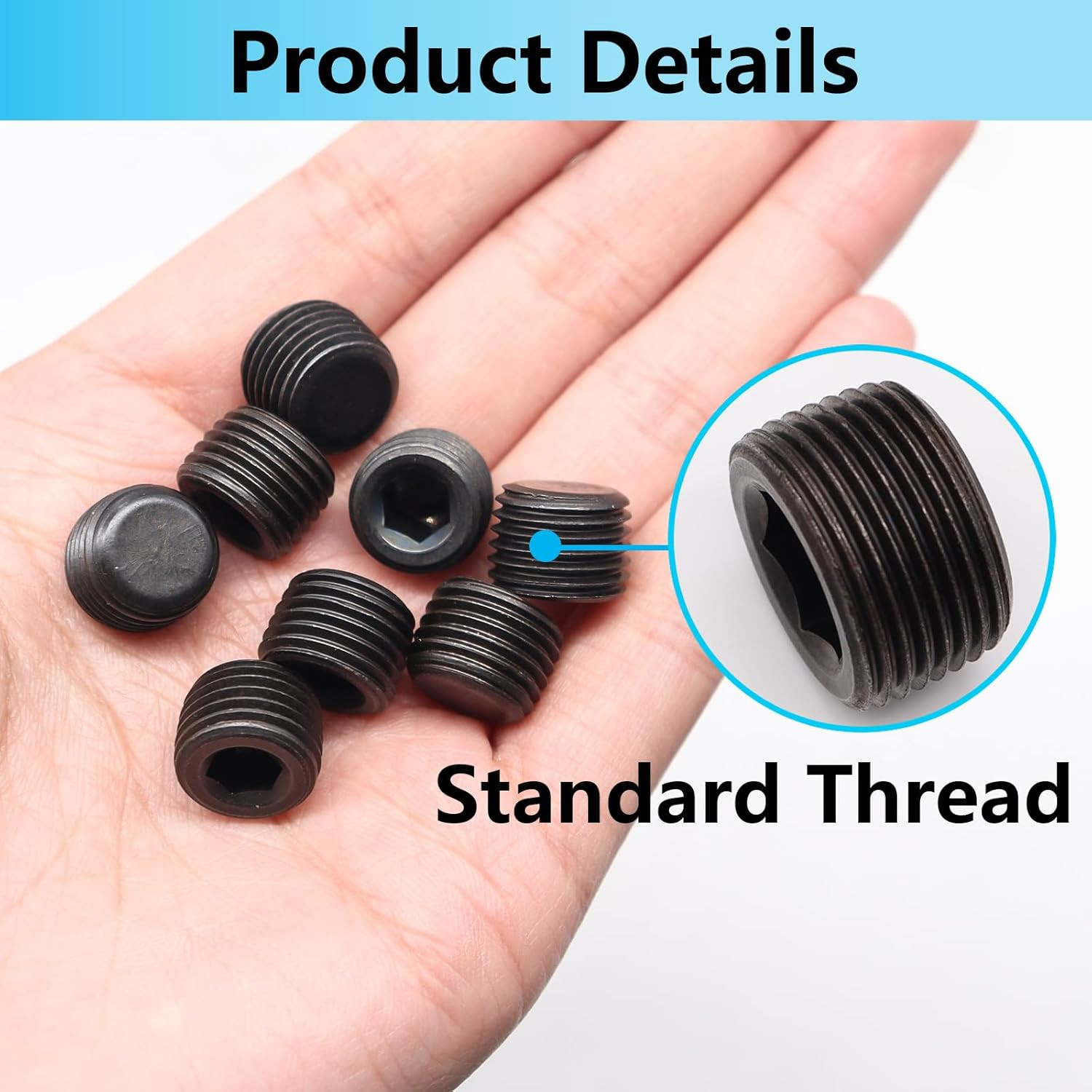 13PCS 1/4NPT Male Pipe Plug Fitting Black Carbon Steel Pipe Plug Set Internal
