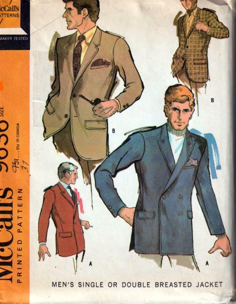 Vintage McCalls Sew Pattern 9636 Mens Jacket Double Breast Pic Size