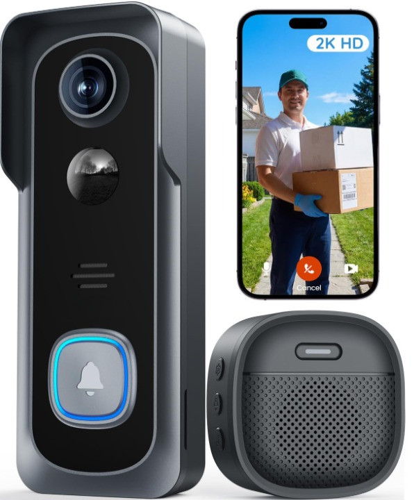 Videoportero WiFi 2K Inalámbrico con Timbre, Audio Bidireccional y HDR, Nuevo
