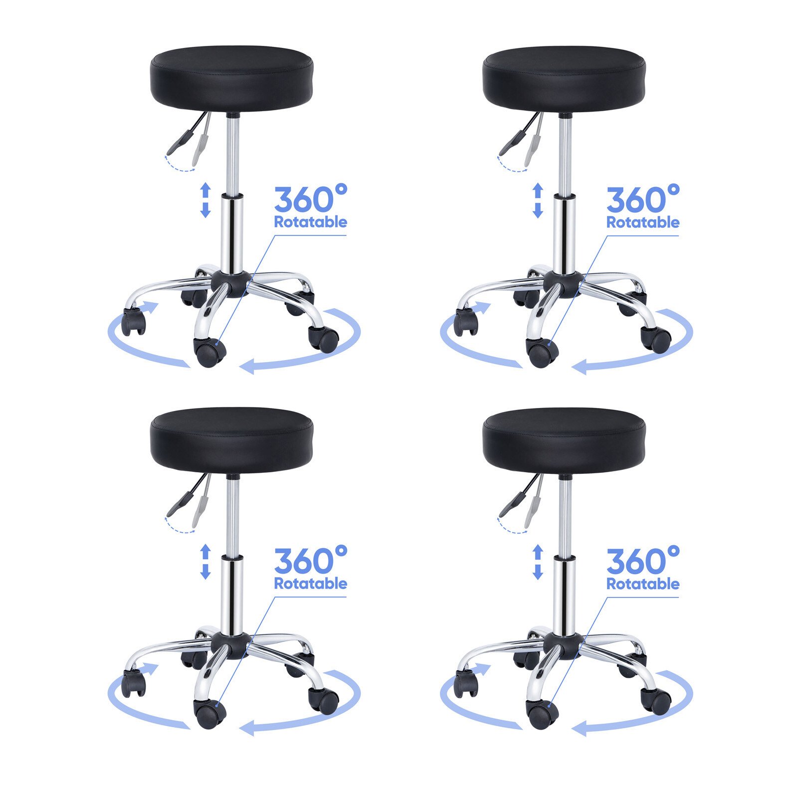 4PCS Hydraulic Salon Rolling Stool Adjustable Swivel Chair w/Wheels for Message