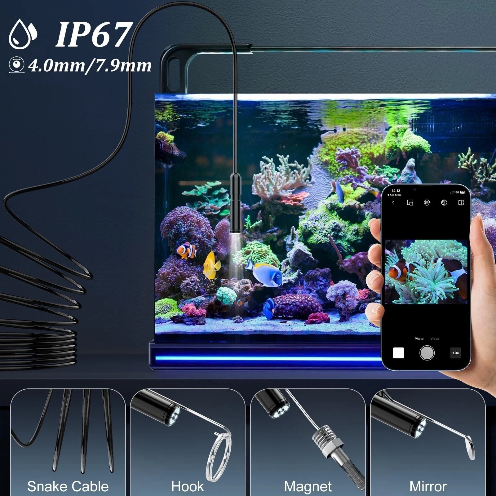Endoscope Camera with Light, 16.4ft 1920P HD Borescope Camera with 8 LED Lights